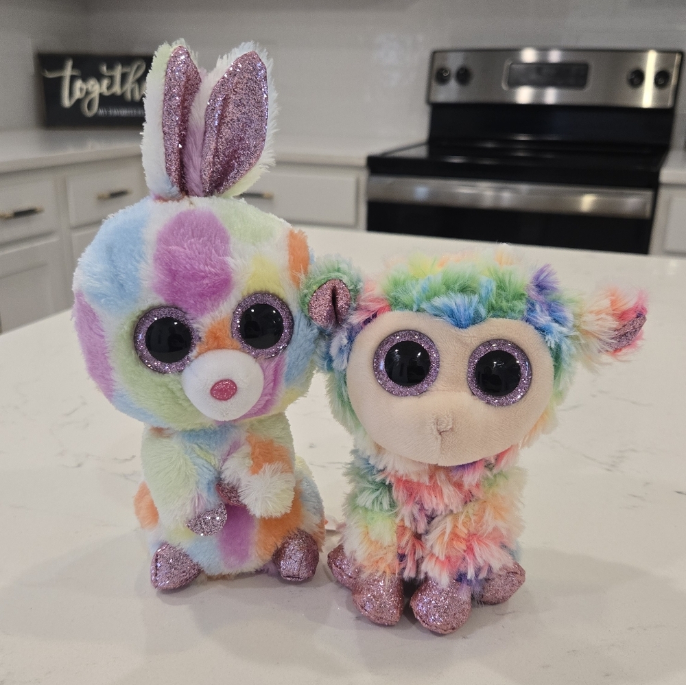 Ty Beanie Daffodil & Ty Silk Bloomy, Stuffed Animals with Glitter Accents